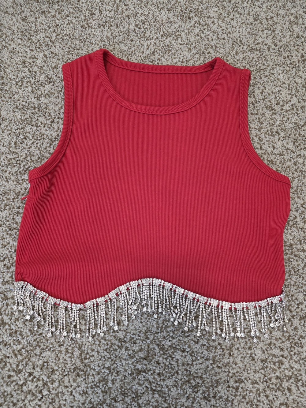 Women's Red Sparkly Fringe Crop Top